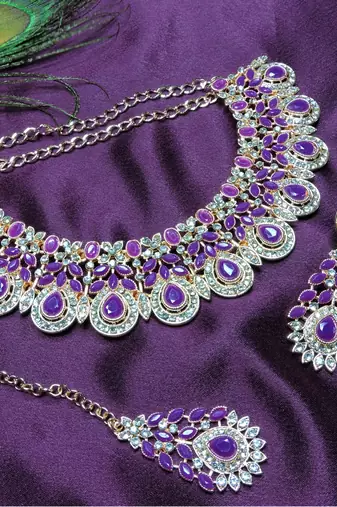 Purple designer premium festive wear necklace set
