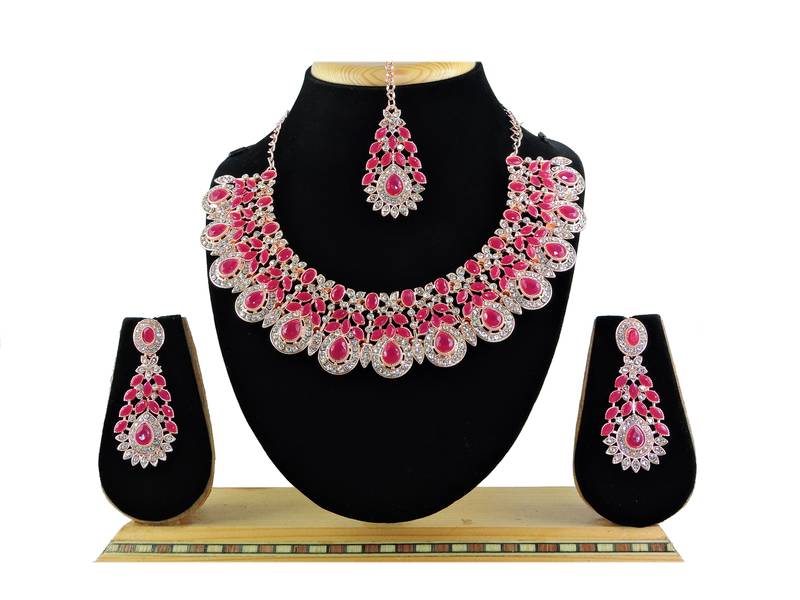Red designer premium festive wear necklace set