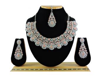 Pink designer premium festive wear necklace set 1