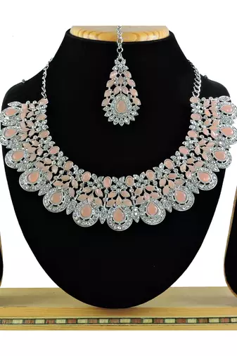 Pink designer premium festive wear necklace set