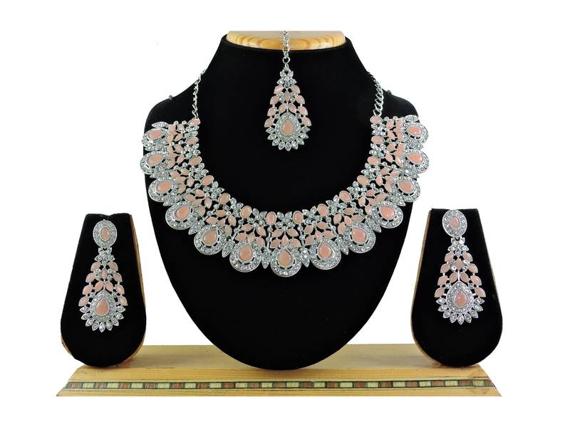 Pink designer premium festive wear necklace set