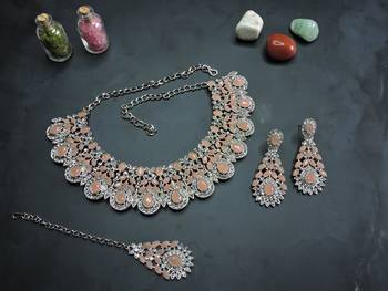 Pink designer premium festive wear necklace set 2
