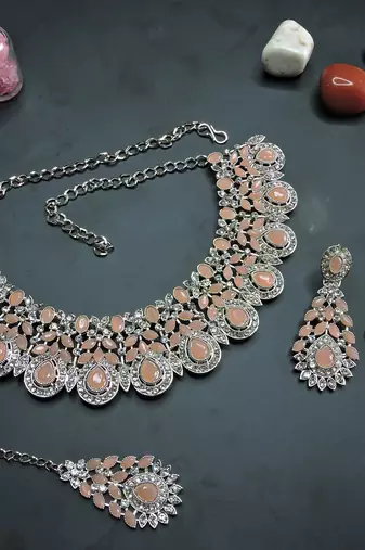 Pink designer premium festive wear necklace set