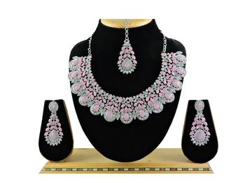 Pink designer premium festive wear necklace set 1