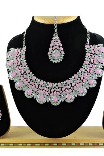 Pink designer premium festive wear necklace set