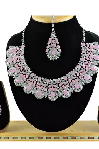 Pink designer premium festive wear necklace set