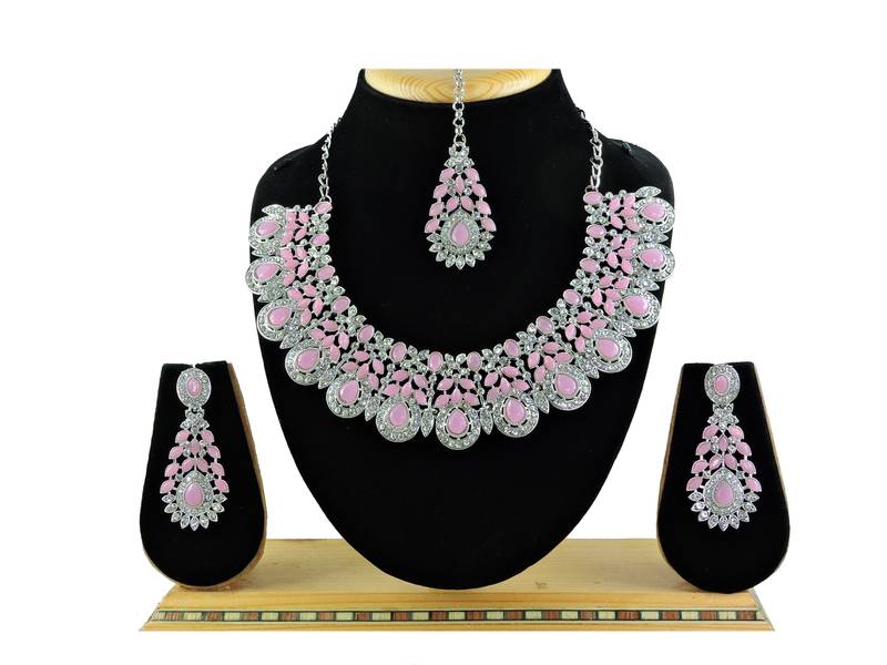 Pink designer premium festive wear necklace set