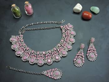 Pink designer premium festive wear necklace set 2