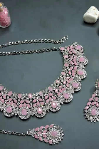 Pink designer premium festive wear necklace set
