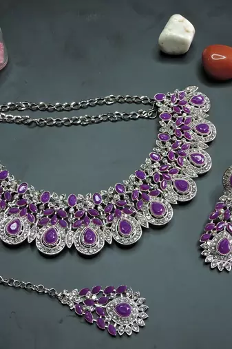 Purple designer premium festive wear necklace set