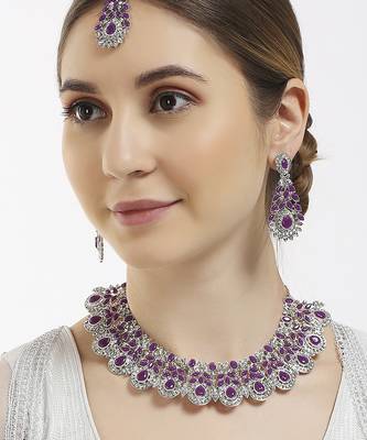 Purple designer premium festive wear necklace set 3