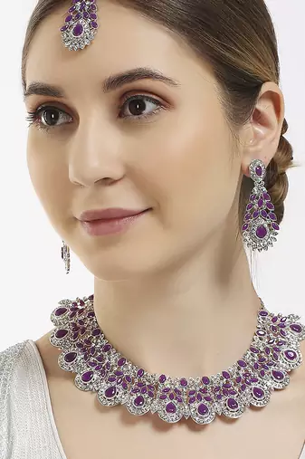 Purple designer premium festive wear necklace set