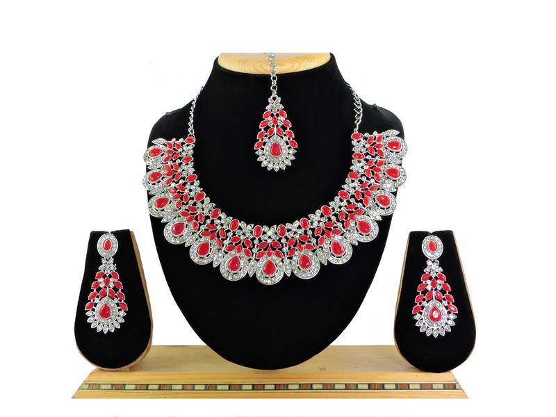 Red designer premium festive wear necklace set