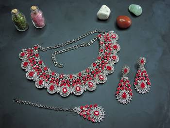 Red designer premium festive wear necklace set 2