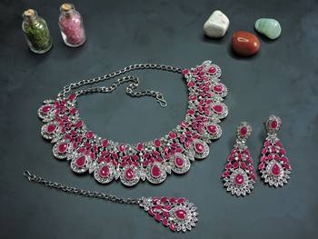 Red designer premium festive wear necklace set 2