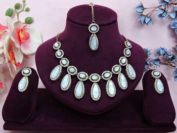 White designer premium festive wear necklace set 1