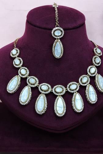 White designer premium festive wear necklace set