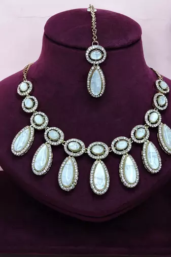 White designer premium festive wear necklace set