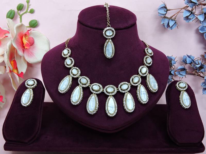 White designer premium festive wear necklace set