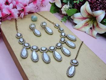 White designer premium festive wear necklace set 2