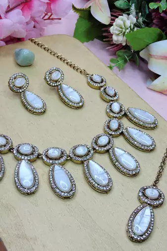 White designer premium festive wear necklace set