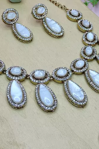 White designer premium festive wear necklace set