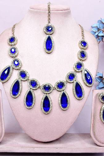 Turquoise designer premium festive wear necklace set