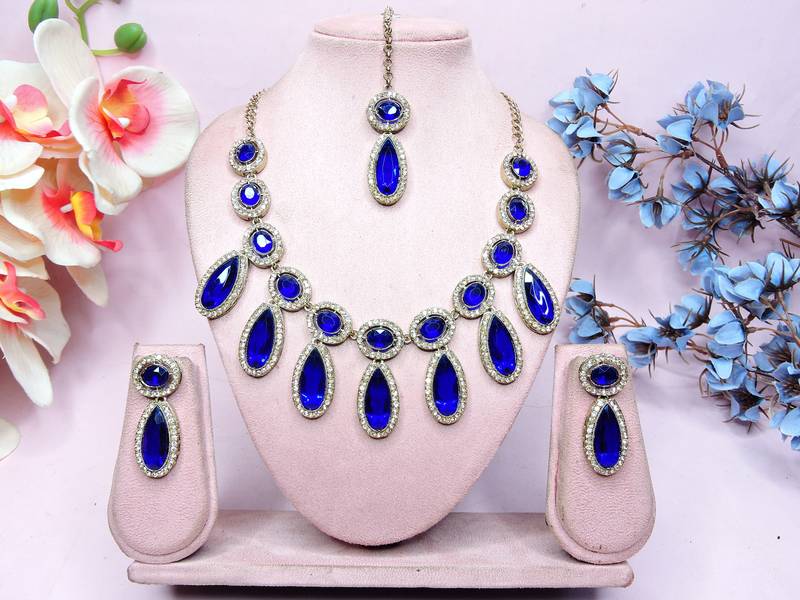 Turquoise designer premium festive wear necklace set