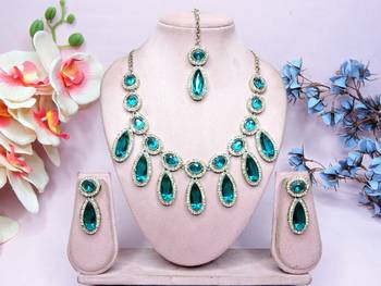 Turquoise designer premium festive wear necklace set 1