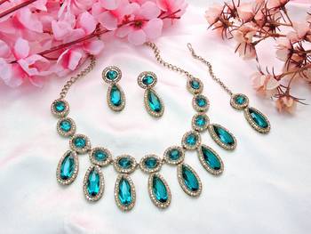 Turquoise designer premium festive wear necklace set 2