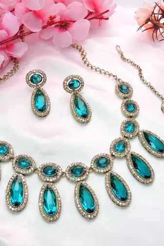 Turquoise designer premium festive wear necklace set