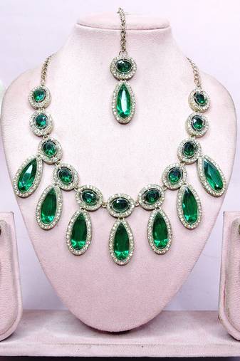 green designer premium festive wear necklace set