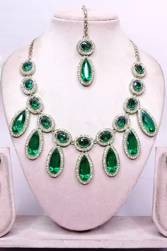green designer premium festive wear necklace set