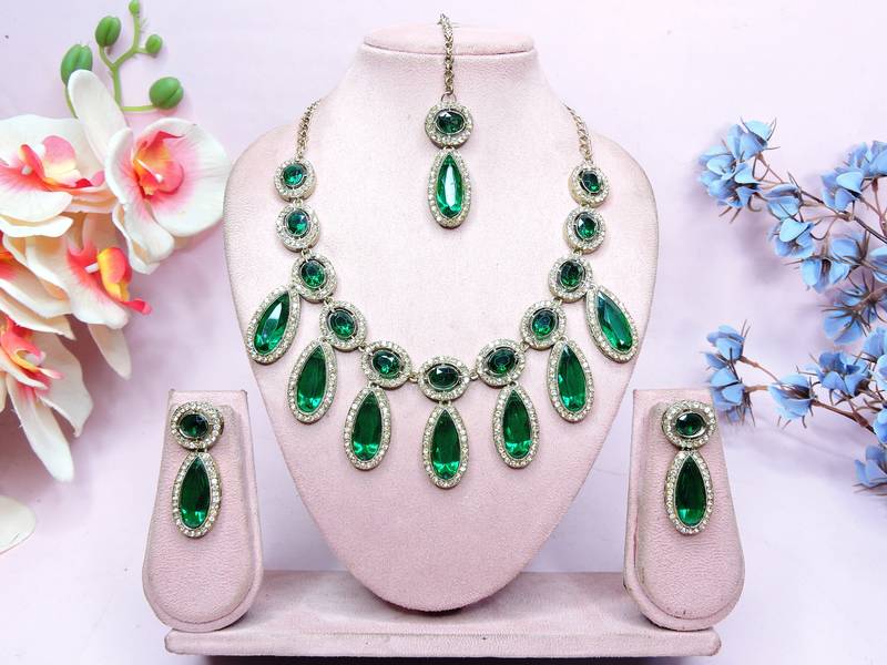 green designer premium festive wear necklace set