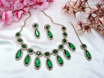 green designer premium festive wear necklace set 2