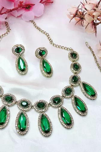 green designer premium festive wear necklace set