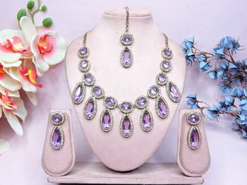 Purple designer premium festive wear necklace set 1
