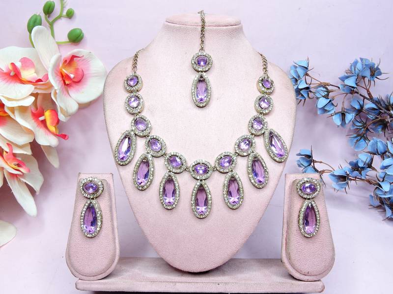 Purple designer premium festive wear necklace set