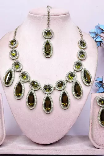 Green designer premium festive wear necklace set