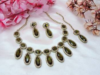 Green designer premium festive wear necklace set 2