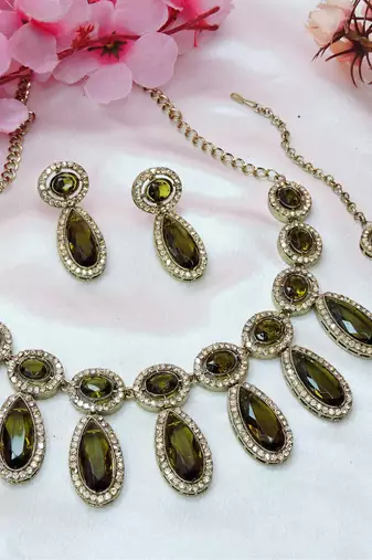 Green designer premium festive wear necklace set