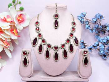 Maroon designer premium festive wear necklace set 1