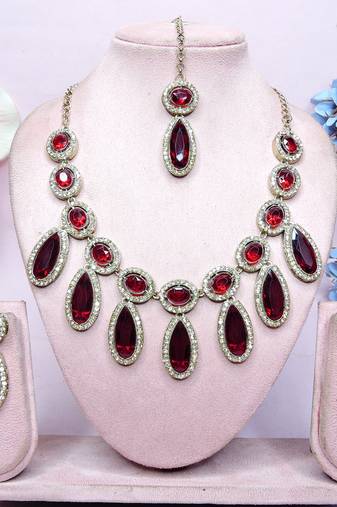 Maroon designer premium festive wear necklace set