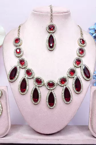 Maroon designer premium festive wear necklace set