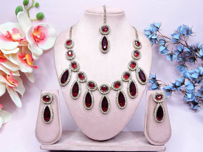 Maroon designer premium festive wear necklace set