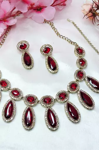 Maroon designer premium festive wear necklace set