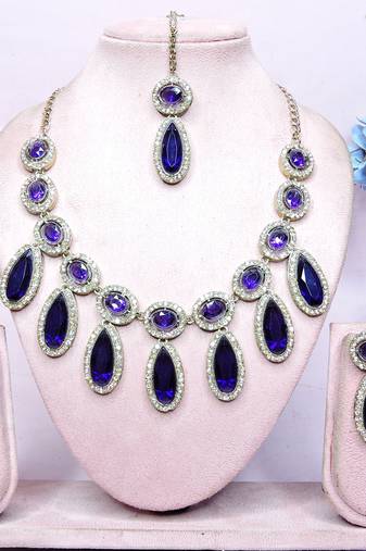Blue designer premium festive wear necklace set