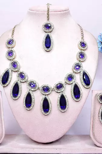 Blue designer premium festive wear necklace set