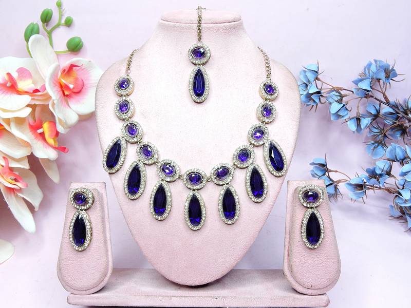 Blue designer premium festive wear necklace set