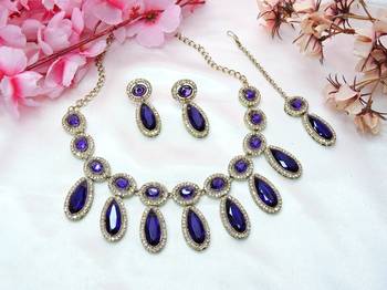 Blue designer premium festive wear necklace set 2